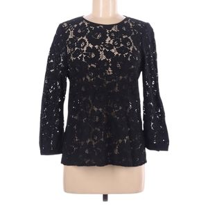 French Connection Black Lace Long-Sleeve Blouse
